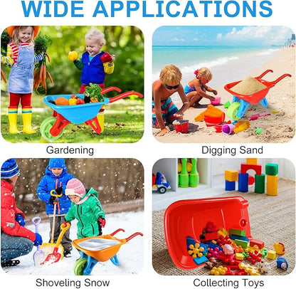 3 PCS Kids Wheelbarrow with 3 PCS Kids Toddlers Shovels for Gardening Digging, Small Plastic Wheelbarrow for Toddlers, Garden Cart on Wheels for Girls Boys Outdoor Digging Play Over Aged 3 Years Old