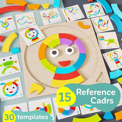Toddler learning wooden Montessori toys – pattern blocks and boards tangrams for kids educational preschool activities color sorting games fine motor skills baby girls and boys for 3 4 5 years old