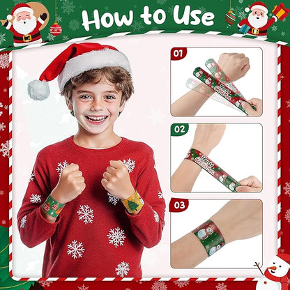 Childom 36 Pcs Christmas Slap Bracelet,Xmas Bracelet Gifts,Christmas Decorations,Birthday Goodie Bag Stuffers for Party Favors,Bracelets Bulk for Birthday Holiday School Classroom Prizes Outdoor