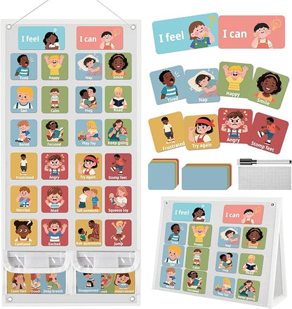 Yoink 81 Cards Feelings Chart for Kids, Emotions Chart Poster for Coping Skills, Mental Health Chart for Toddlers Emotional Learning, Calm Down Corner Supplies Preschool Homeschool Must Haves, White