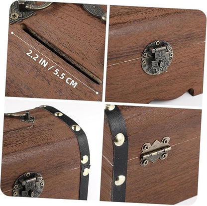 Toyvian Box Treasure Chest Money Safe for Cash Saving for Adults Wooden Treasure Vintage Wooden Trunk Piggy Bank Organizer with Lock Jewlery Kids Toys Craft Boy Miss Metal Wedding Necklace