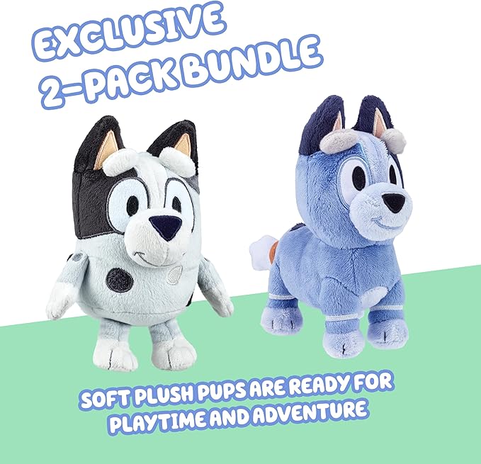 Bluey Muffin & Socks Matching Stuffed Animals Plush Set – 7" & 7.5" Soft Cuddly Plush Doll with Deluxe Fabrics, Perfect for Playtime, Storytime