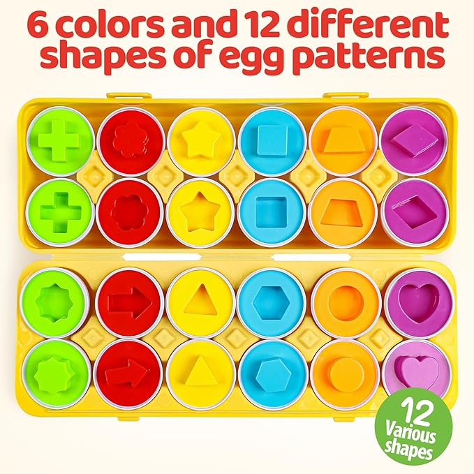 Tddler Toys 1-2,Montessori Geometric Egg Early Fine Motor Skills Learning Color Sorting & Shape Sorter Matching Eggs Game Airplane Travel Toys for Kids Boys Girls