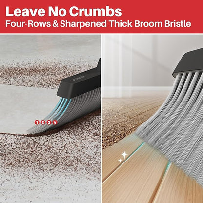 JOYMOOP Black and Red Broom and Dustpan Set, Upright Angle Design with Built-in Comb Teeth for Home, Office, Hard Floors