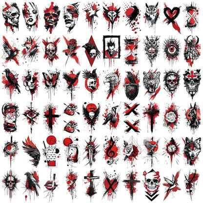 77 Sheets Temporary Tattoos for Adults and Kids, Cool Waterproof Fake Tattoos, Black and Red Trash Polka Half Arm Sleeve Small Tattoos