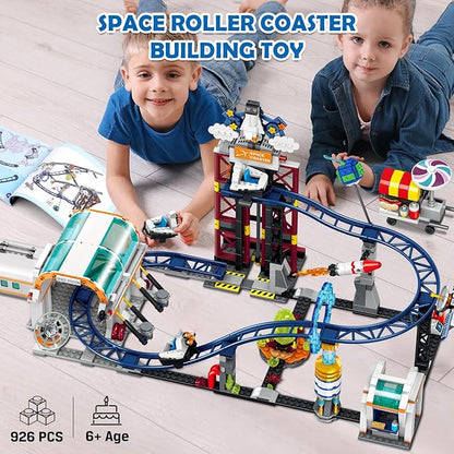 HOGOKIDS Space Roller Coaster Building Toy - 926PCS Coaster Building Set Features Lift Platform, Satellites, Rocket Buildable Space Rollercoaster Adventure Park for Adults Kids Girl Boy Ages 8+