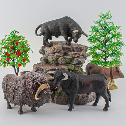 LC JoyCre Bulls Toys Cows Figurines 4PCS Realistic Big Swiss Cow Figures Toys for Toddlers African Bull Musk Ox Cow Figures for Kids Birthday 3 4 5 6 Year Old