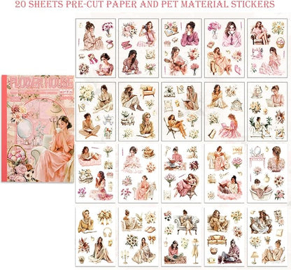 4 Book for Girls Scrapbooking Stickers Pre-Cut 480 washi Stickers PET People Sticker Books for journaling Scrapbook Supplies Transparent Sticker for journaling