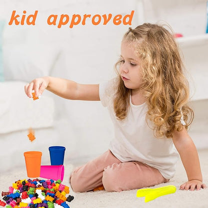 Colorful Counting Bears with Matching Cups - 100 Bears - Sort, Count & Color Recognition Learning Toy for Toddler & Kids - Montessori Education - Preschool Game