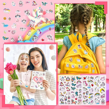 36 Sheets Unicorn Stickers for Kids - 900+ 3D Puffy Stickers Fantasy Theme | Magical, Rainbow, Stars | Reusable, Waterproof | Crafts, Journals, Party Favors