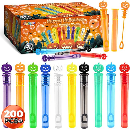 200PCS Halloween Party Favor, Halloween Bubble Wands for Kids, Halloween Trick or Treat Toys, Goodies Bag Fillers, Pinata Fillers, Mini Bubble Wands for Party Supplies