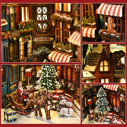 DIY Miniature House Kit, Mini House Building Kit, DIY Book Nook Kit, Tiny Model House for Adults to Build, Beginner 3D Wooden Book Nook, for Family Friends (Christmas Corner)