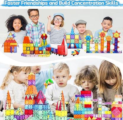 Magnetic Tiles - 100 Pieces Magnetic Blocks for Kids, Magnet Tiles Building Blocks Set, Construction STEM Magnet Toys Gift for Kids, Boys and Girls 3 4 5 6 7 8+ Year Old
