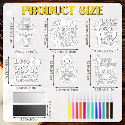 30 Sets Christian Crafts for Kids Religious Sunday School Craft Jesus Loves Me Color Your Own DIY Ornaments for Sunday Classroom Art Party Home Activities
