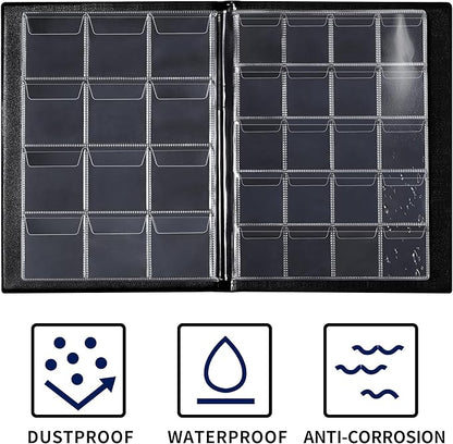 160 Pockets Coin Album - 10 Sheets Mixed Sizes Coin Holder 45x43/33x33 mm Collecting Grid for Pounds Pence Cents (Black) CS48160BK