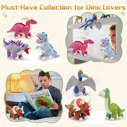 MaoGoLan 6 Pack Dinosaur Stuffed Animals Bulk 12in Dinosaur Plush Toy Collectible Dino Squad (T-Rex Velociraptor Stegosaurus Triceratops Pterodactyl), Kids Girls Boys Christmas