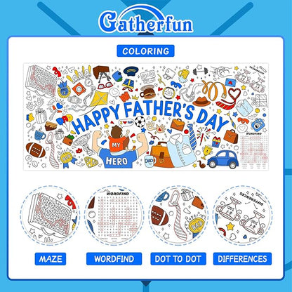 Gatherfun Father's Day Themed Activity Poster/Table Cover - 72" x 31.5" Wall Art for Classroom Wall, School Parties, Happy Father's Day Decorations