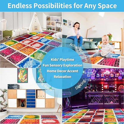 Art3d 12"x12" Textured Liquid Sensory Flooring Tiles, Interactive Glossy Fusion Play Mats for Kids, Toddler, Teens, Stress Relief & Calming Toys, 4pcs per Set