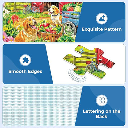 Puzzles for Adults 500 Pieces,Spring Farm Vegetable Theme Puzzle for Adults,500 Pieces Cute Golden Retriever Jigsaw Puzzles for Kids Seniors,Challenging Family Games & Holiday Party Gifts,20.5x15 in