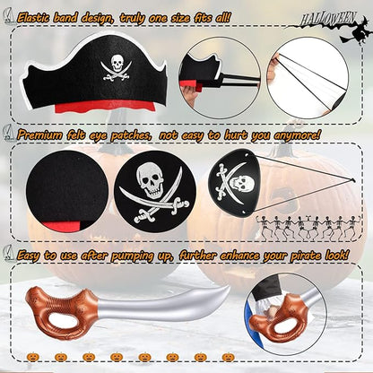 Legigo 36 Pcs Funny Pirate Party Set- Include 12 Pirate Hats, 12 Eye Patches, 12 Inflatable Swords for Pirate Party Cosplay Caribbean Dress Accessories