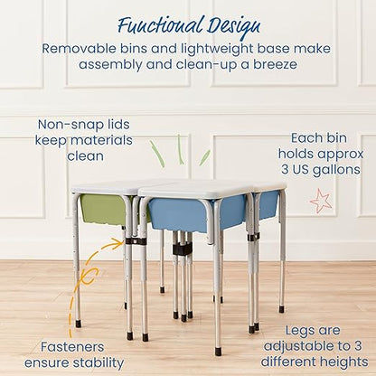 ECR4Kids 4-Station Sand and Water Adjustable Play Table, Sensory Bins, Fern Green/Powder Blue