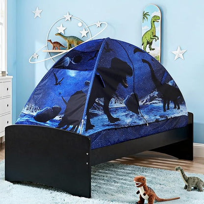 Kid Bed Tent -Twin Play Tent Baby Toddlers Dream Playhouse for Bedroom Decor Indoor Games Twin Size Bed Canopy by CRAWLBO(Dinosaurs)