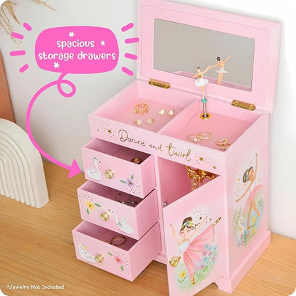 Ballerina Musical Jewelry Box for Girls - Ballerina Toys for Girls Age 4-6 - Kids Jewelry Box with Drawers - 9 x 5 x 9.3 in