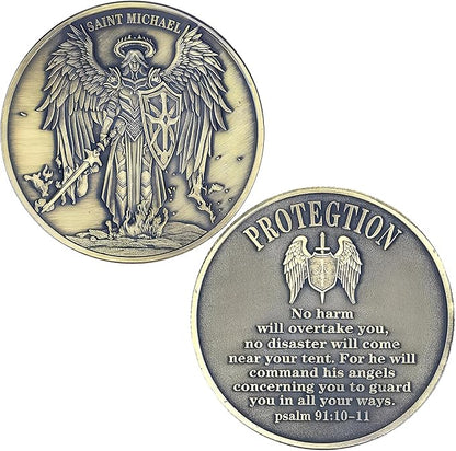 The Archangel Michael Challenge Coin Religious Coin Christian Collectible Psalm 91:10-11 (Single Coin)