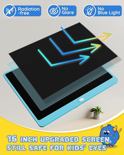 TEKFUN LCD Writing Tablet Doodle Board, 16 Inch Colorful Drawing Tablet Writing Pad, Toddler Toys for 3 4 5 6 7 8 9 Year Old Girls Boys Teen Adults, Birthday Gifts for Kids (Blue)