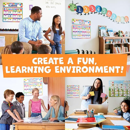 Momo & Nashi Happy Birthday Poster For Classroom 2pc - Back to School Supplies Classroom Birthday Chart Poster Bulletin Board Decorations for Teacher Elementary & Kindergarten