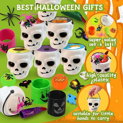 384PCS Prefilled Party Favor Bulk for Kids, 48PACK Prefilled Ghost Cauldrons With 6 Halloween Toys Inside, Goodie Bag Fillers, Prizes Gifts Miniatures for Kids, Trick or Treat