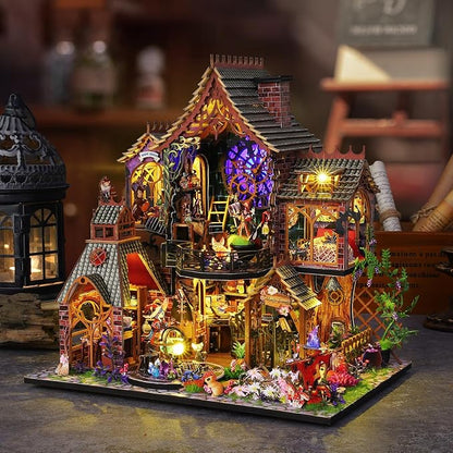 DIY Miniature House Kit,Tiny House Model Kit Dollhouse with Light & Tools, DIY Wooden Dollhouse Miniature Kit for Adults and Teens, Creative Craft Magic House Kit, Home Decor(Magic Spirit)