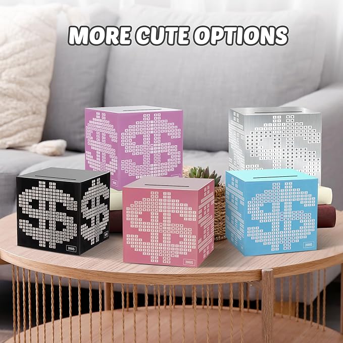 Primo Lines Piggy Bank for Adults Must Break to Open, with Savings Counter & Goal Tracker, Unbreakable Stainless Steel Money Box for 10K Challenge $3000 $5000, Kakeibo(4.72 Inch)