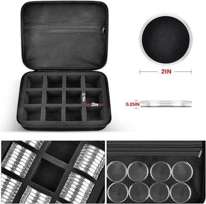 96 Pieces 46mm Coin Capsules, with Foam Gasket and Plastic Storage Organizer Box, 6 Sizes (20/25/27/30/38/46mm) Coins Collector Case Holder for Coin Collection Supplies(Black)