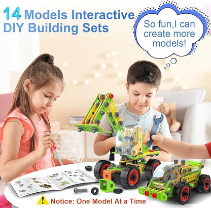 MOONTOY Building Stem Toy Set for 4 5 6 7 8 9+ Year Old Boy Birthday Gifts, STEM Toy Educational Engineering Kit, Building Toys for Kids Ages 4-8 5-7 6-8 Creative Games Boy(14 Models)