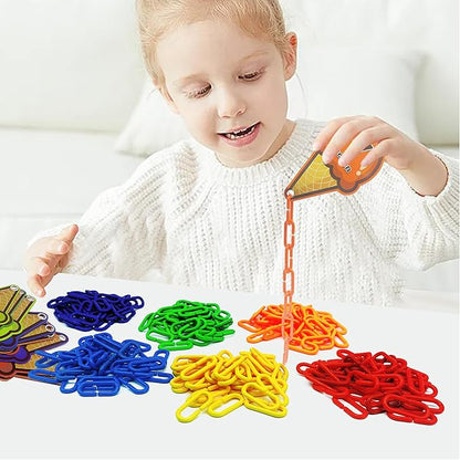 Chain Link Math Manipulatives - 240 C Clips Plastic Chain Links & 20 Ice Cream Cards for Counting & Linked Math Game - Learning Resources for Kindergarten Sensory Bin Math Links Counting Toy