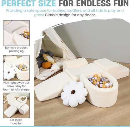 Foam Climbing Blocks for Babies & Toddlers – 5-Piece Soft Playset with High-Density Memory Foam & Lux Sherpa Cover – Indoor Climb and Crawl Activity Play Set for Motor Skills Development & Active Play