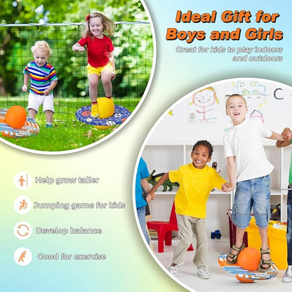 Junkin 2 Pcs Pogo Ball Trick Board Toy Balance Board Pogo Balance Bounce Ball with Pump and Strong Grip Deck for Fun Challenge Fidget Indoor,Outdoor Toys