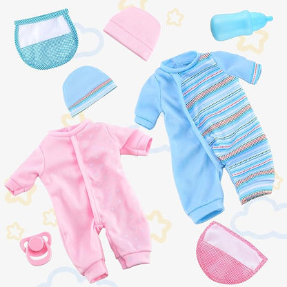 SMILESSKIDDO Twin Baby Dolls - 12 inch Two Soft Body Doll with Rompers, Hat and Pacifier, Doll Bibs, Dolls Play Set for 2 3 4 5 Year Old Boys and Girls Gift