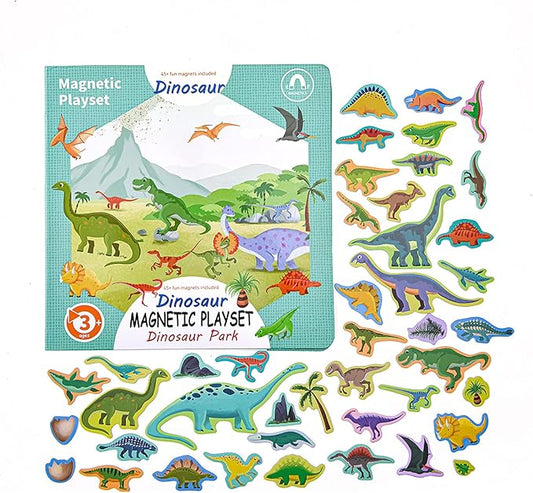 Dinosaurs Fridge Magnets for Kids, 50 PCS Refrigerator Magnets for Toddlers, Create a Scene Magnetic Play Sticker Book Travel Game Educational Toys for Kids