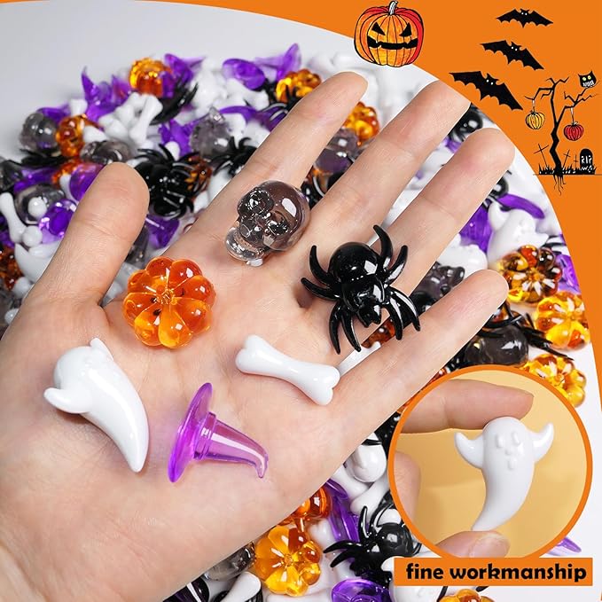 Halloween Sensory Bin Filler,300 Pcs Mini Acrylic Pumpkin Ghost Skull Gems Vase Fillers for Halloween Centerpieces Table Decorations,Table Scatters,Preschool Counting and Craft