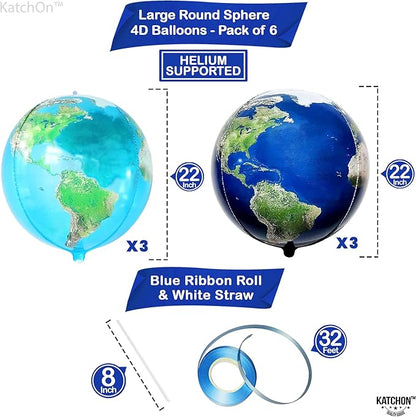 KatchOn, Globe Balloons for Globe Decorations - Big 22 Inch, Pack of 6 | Earth Balloon for Back To School, Around The World Decorations | World Balloons for Bon Voyage Party Decor, Travel Party Decor