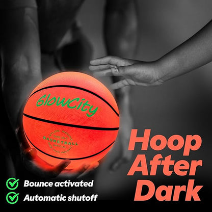 GlowCity Glow in The Dark Basketball for Teen Boy - Glowing Red Basket Ball, Light Up LED Toy for Night Ball Games - Sports Stuff & Gadgets for Kids Age 8 Years Old and Up. Great Gift for Boys & Girls