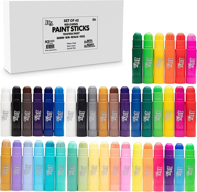 Idiy Tempera Paint Sticks (42 Mega Classpack Vibrant Colors)- For All Classroom Back to School Supplies Arts & Crafts Projects, Draw & Paint on Wood, Paper, Ceramic, Canvas!