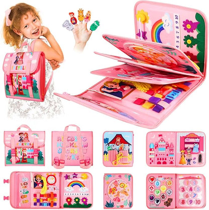 FREYBLI Toddler Busy Board, Montessori Toys for Girl Birthday Gift, Educational Quiet Activity Busy Book for Toddlers, Travel Toys for Airplane Car