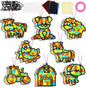QOUBAI 32 Sets Farm Animals Suncatchers Craft Kit DIY Window Stained Glass Effect Cow Horse Chicken Paper Craft Home School Classroom Decoration Kid Birthday Gift Creative Art Project Activity Game