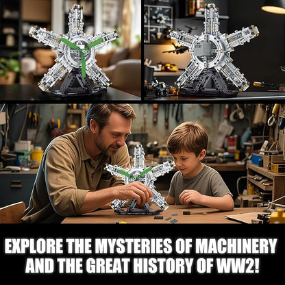 5-Cylinder Radial Engine Building Set, Build Your Own Mini Military Plane Engine Model Kit That Runs, Compatible with Lego WW2, STEM Toy Gifts for Adults & Kids Boys 8-14 (863 PCS)