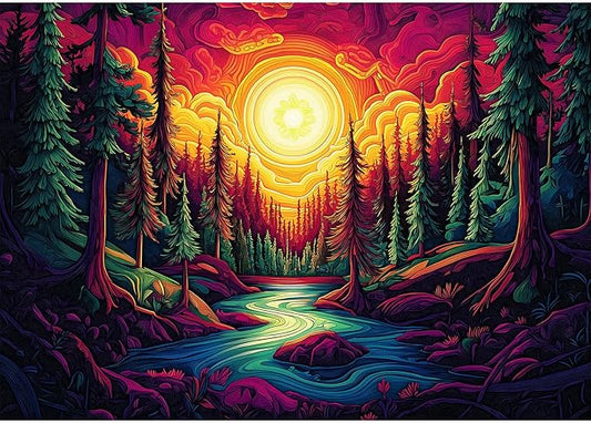 Forest Landscape Jigsaw Puzzles for Adults 1000 Pieces Sunset Scene River Tree Puzzle Challenging Difficult Puzzles Nature Art Family Challenging Funny Puzzle Perfect for Game Nights (27.5"X19.6")