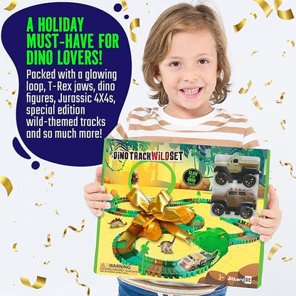 JITTERYGIT Race Track Set Glow in The Dark Track Toy for Boys & Girls Age 3, 4, 5, 6 and 7 (Dino Track Glow Loop)