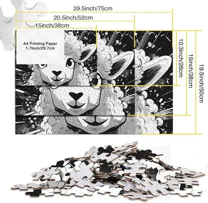 Sheep 1000 Pieces 3D Animal Thickened Wooden Jigsaw Puzzle for Adults Fun Toy Intellectual Game Home Decoration Stress Relief Toy Education Game Premium & Durable 1000pcs (75x50cm)